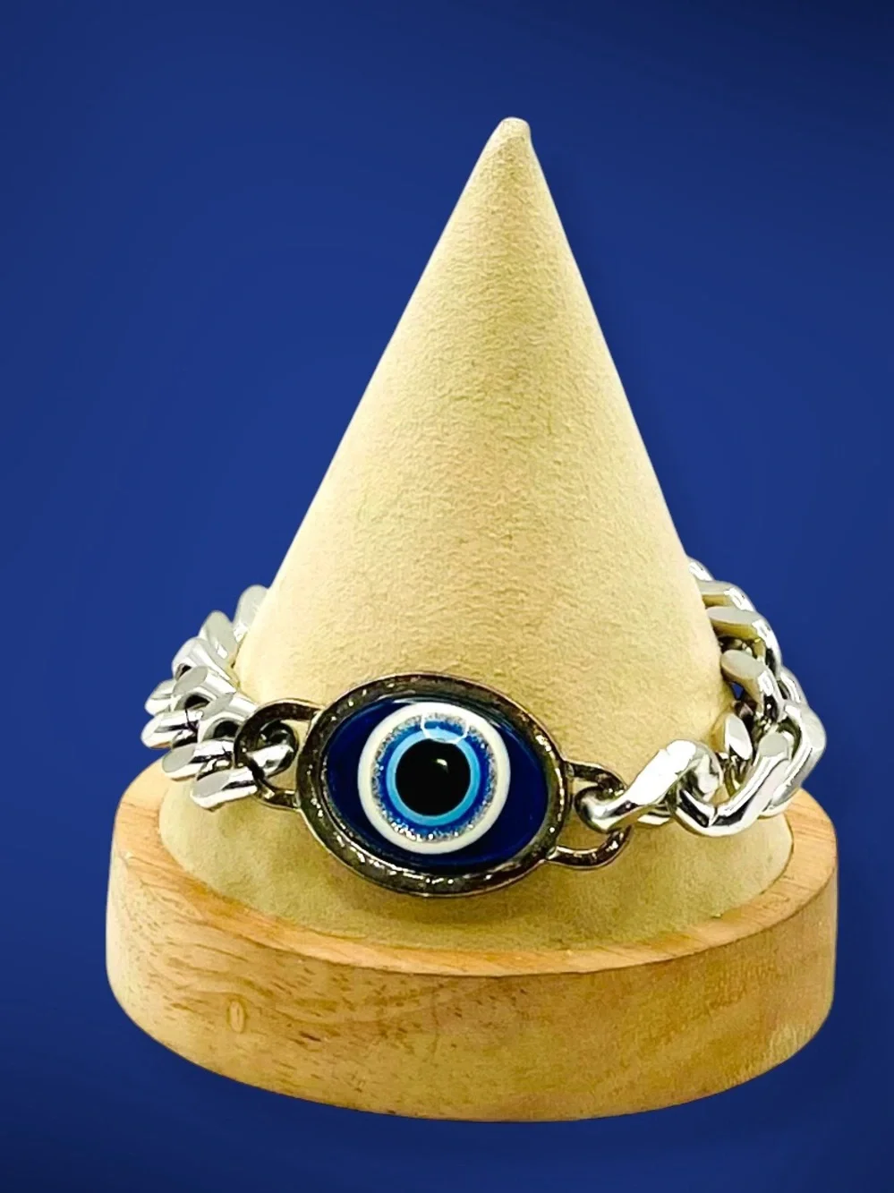 Stainless Steel Evil Eye Curb Chain Bracelet Blue Nazar Protection Amulet